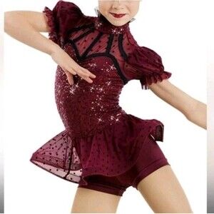 Weissman dance costume Large burgundy red biketard Hung Up 10877 child LC Large